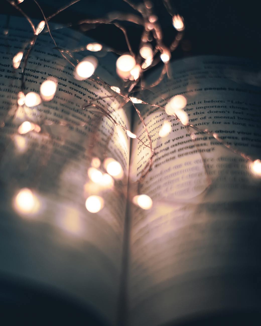 string lights on a book